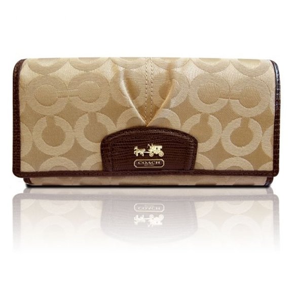 Coach | Bags | Coach Madison Op Art Clutch Wallet Beige Sateen Leather ...